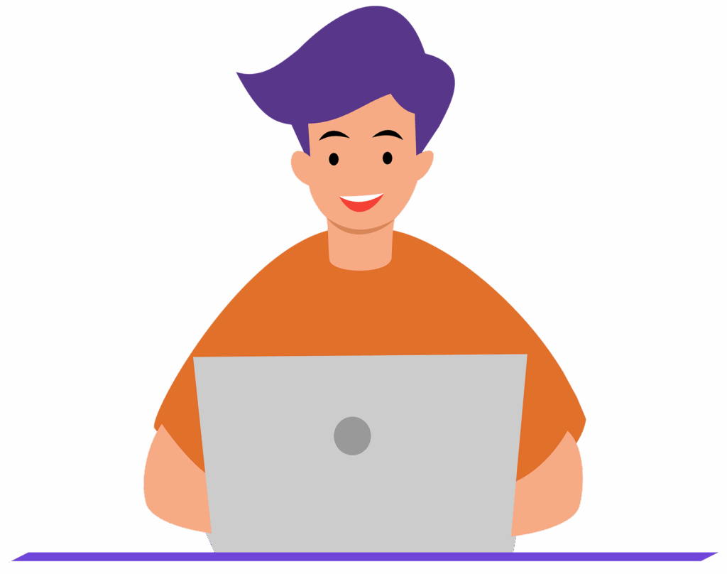 Illustration einer Person an einem Laptop.